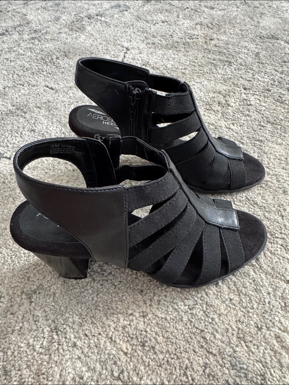 AEROSOLES Black Strappy Block Heel Sandals